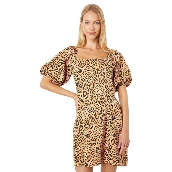Billabong Women's Paradise Leopard Print Puff Sleeve Mini Dress Brown Size XS - Picture 3 of 5
